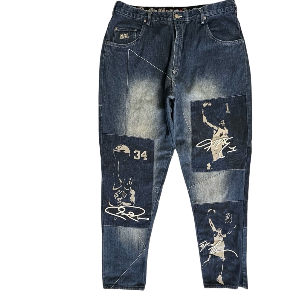 UNK NBA Vintage y2k Legends Patchwork Denim Jeans Zip Fly 100% Cotton Sz.40